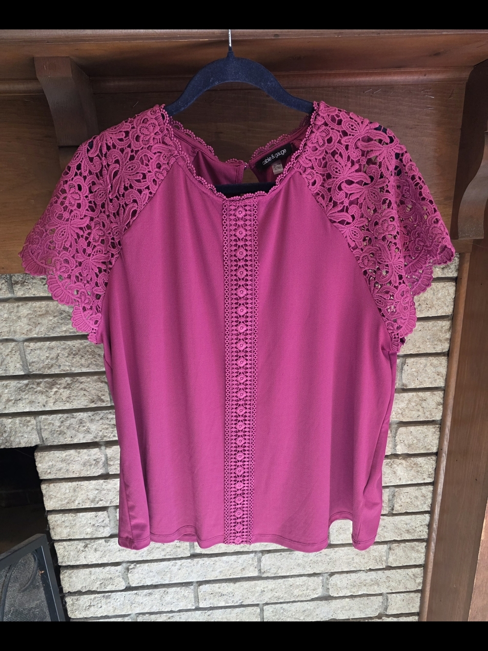 Cable & Gauge Fuchsia Lace Sleeve Blouse - Picture 2 of 5